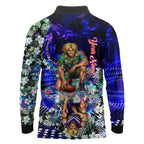 Personalized Fremantle Football Dockers Long Sleeve Polo Shirt Tropical Hibiscus Flowers - Pacific Fusion Style