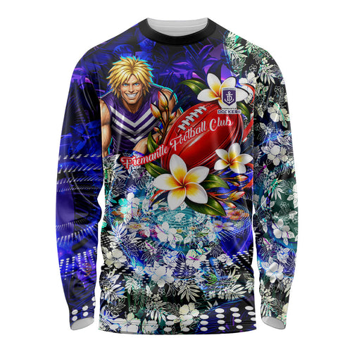 Personalized Fremantle Football Dockers Long Sleeve Shirt Tropical Hibiscus Flowers - Pacific Fusion Style