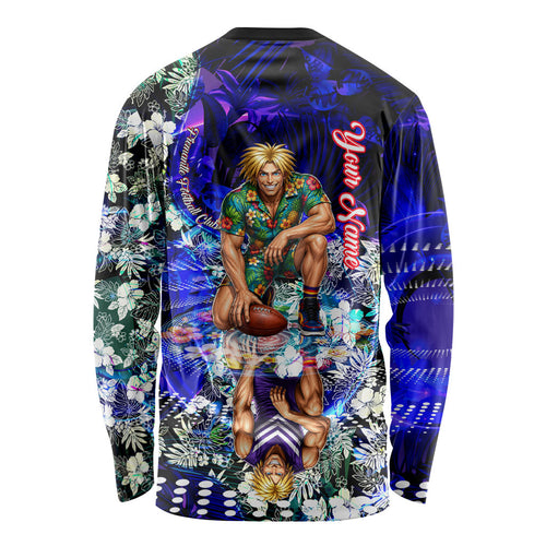 Personalized Fremantle Football Dockers Long Sleeve Shirt Tropical Hibiscus Flowers - Pacific Fusion Style