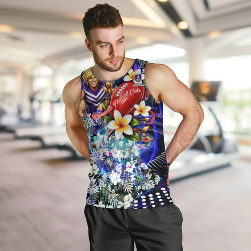 Personalized Fremantle Football Dockers Men Tank Top Tropical Hibiscus Flowers - Pacific Fusion Style