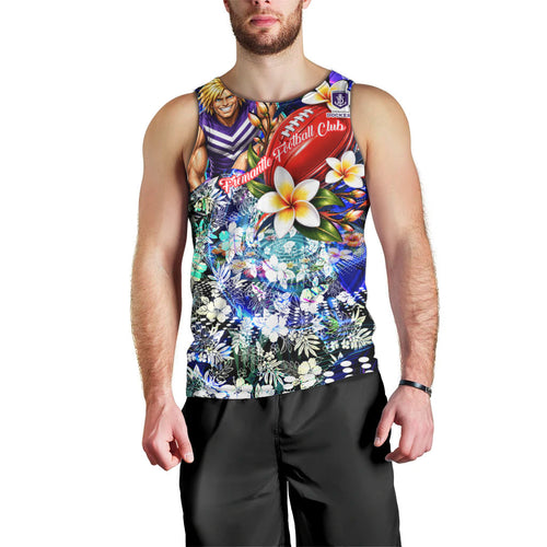 Personalized Fremantle Football Dockers Men Tank Top Tropical Hibiscus Flowers - Pacific Fusion Style