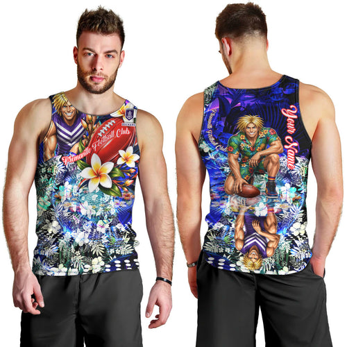 Personalized Fremantle Football Dockers Men Tank Top Tropical Hibiscus Flowers - Pacific Fusion Style