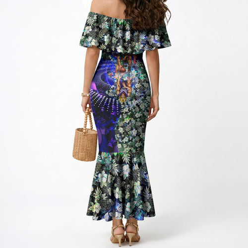 Personalized Fremantle Football Dockers Mermaid Dress Tropical Hibiscus Flowers - Pacific Fusion Style