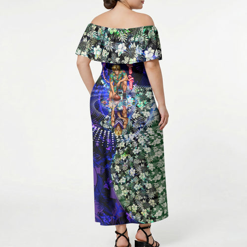 Personalized Fremantle Football Dockers Off Shoulder Maxi Dress Tropical Hibiscus Flowers - Pacific Fusion Style