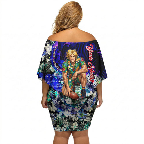 Personalized Fremantle Football Dockers Off Shoulder Short Dress Tropical Hibiscus Flowers - Pacific Fusion Style