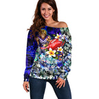Personalized Fremantle Football Dockers Off Shoulder Sweater Tropical Hibiscus Flowers - Pacific Fusion Style
