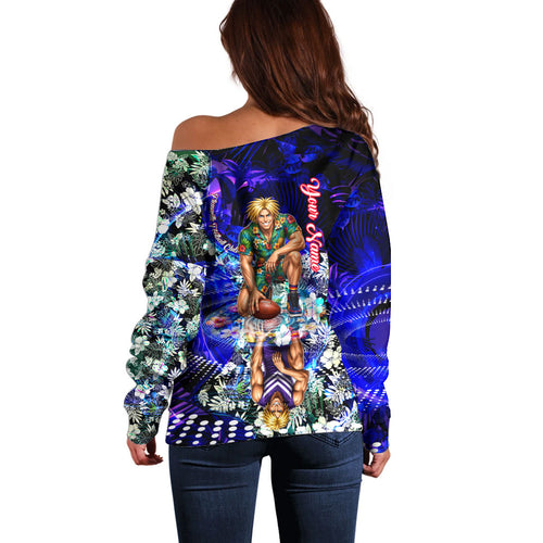 Personalized Fremantle Football Dockers Off Shoulder Sweater Tropical Hibiscus Flowers - Pacific Fusion Style
