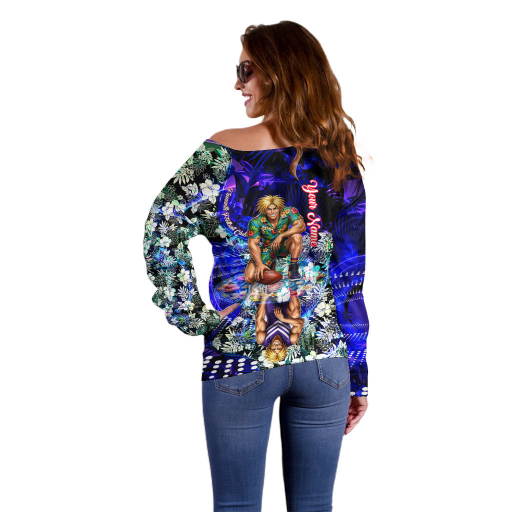 Personalized Fremantle Football Dockers Off Shoulder Sweater Tropical Hibiscus Flowers - Pacific Fusion Style