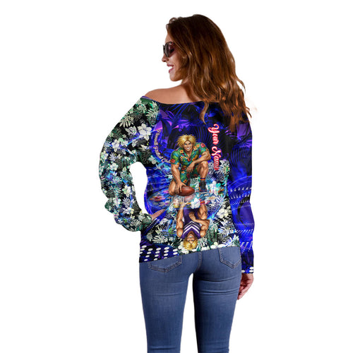 Personalized Fremantle Football Dockers Off Shoulder Sweater Tropical Hibiscus Flowers - Pacific Fusion Style