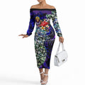 Personalized Fremantle Football Dockers Off The Shoulder Long Sleeve Dress Tropical Hibiscus Flowers - Pacific Fusion Style