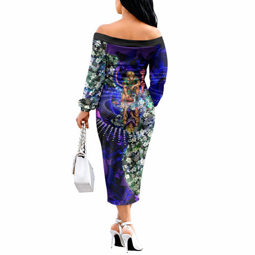 Personalized Fremantle Football Dockers Off The Shoulder Long Sleeve Dress Tropical Hibiscus Flowers - Pacific Fusion Style