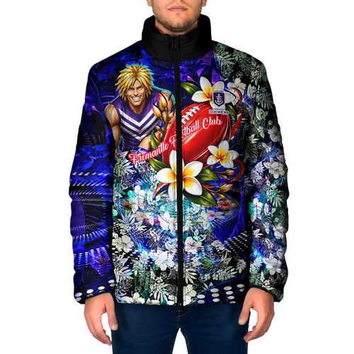 Personalized Fremantle Football Dockers Padded Jacket Tropical Hibiscus Flowers - Pacific Fusion Style