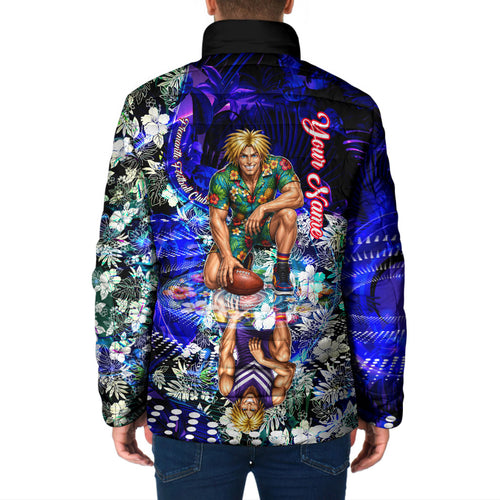 Personalized Fremantle Football Dockers Padded Jacket Tropical Hibiscus Flowers - Pacific Fusion Style