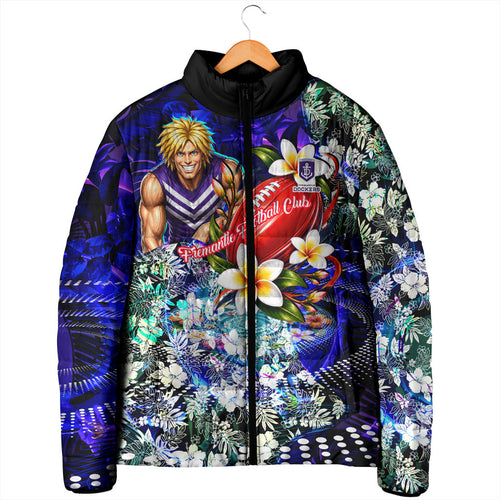 Personalized Fremantle Football Dockers Padded Jacket Tropical Hibiscus Flowers - Pacific Fusion Style