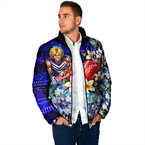 Personalized Fremantle Football Dockers Padded Jacket Tropical Hibiscus Flowers - Pacific Fusion Style