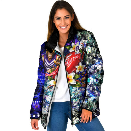 Personalized Fremantle Football Dockers Padded Jacket Tropical Hibiscus Flowers - Pacific Fusion Style
