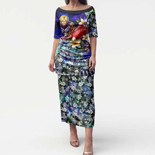 Personalized Fremantle Football Dockers Puletasi Tropical Hibiscus Flowers - Pacific Fusion Style
