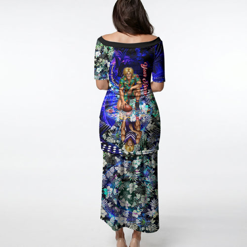 Personalized Fremantle Football Dockers Puletasi Tropical Hibiscus Flowers - Pacific Fusion Style