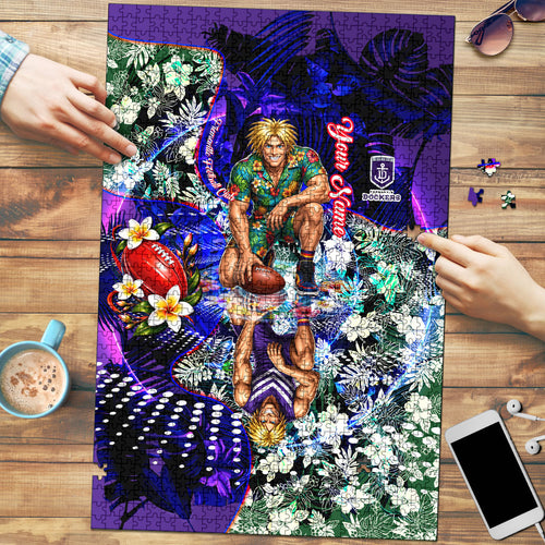 Personalized Fremantle Football Dockers Puzzle Tropical Hibiscus Flowers - Pacific Fusion Style