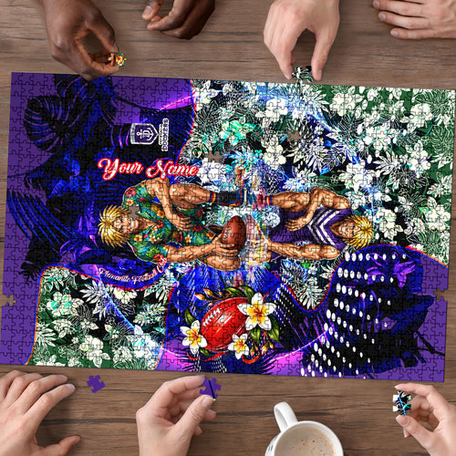 Personalized Fremantle Football Dockers Puzzle Tropical Hibiscus Flowers - Pacific Fusion Style