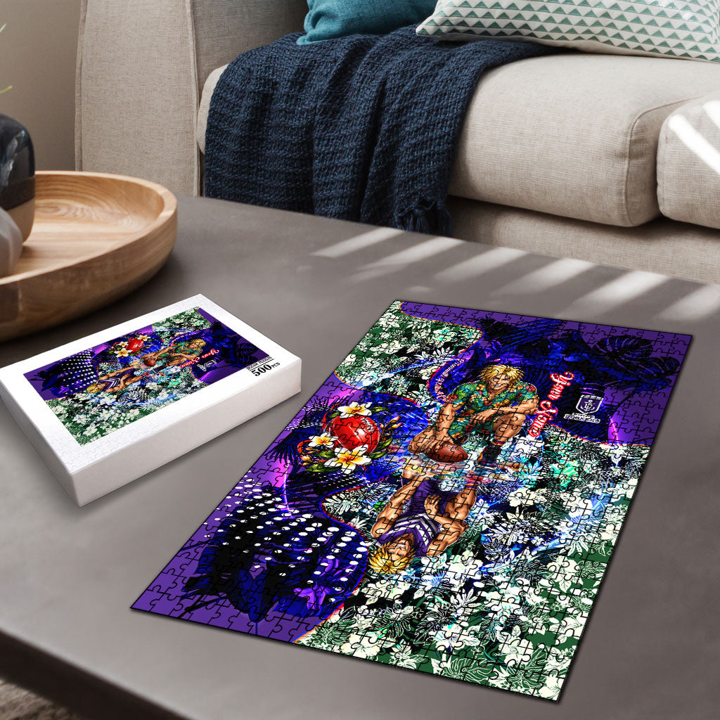 Personalized Fremantle Football Dockers Puzzle Tropical Hibiscus Flowers - Pacific Fusion Style