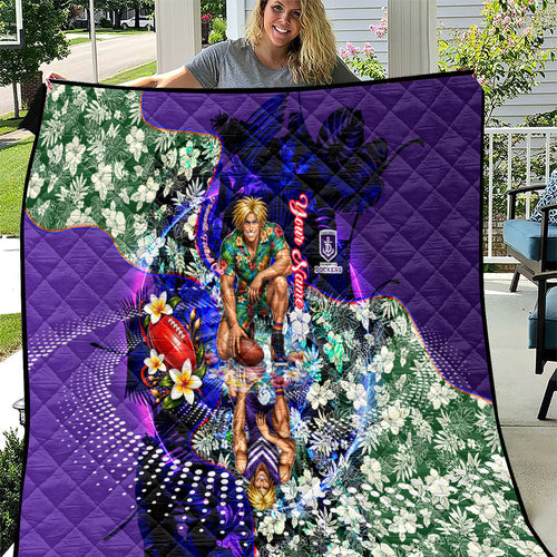 Personalized Fremantle Football Dockers Quilt Tropical Hibiscus Flowers - Pacific Fusion Style