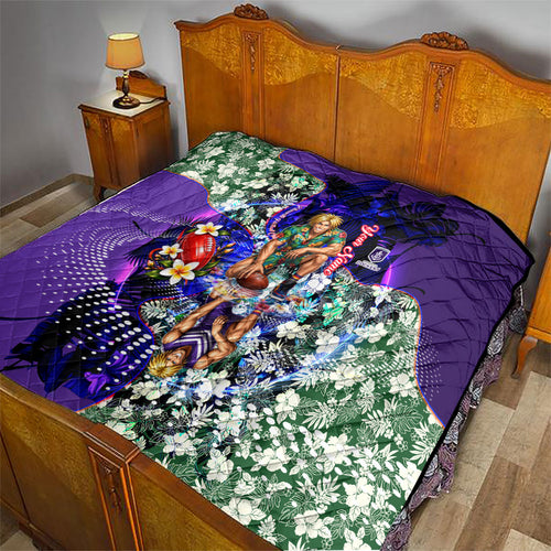 Personalized Fremantle Football Dockers Quilt Tropical Hibiscus Flowers - Pacific Fusion Style