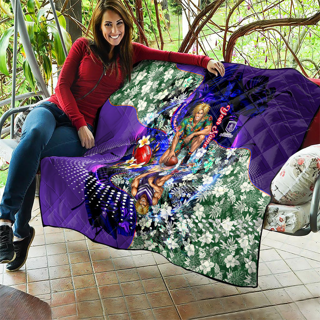 Personalized Fremantle Football Dockers Quilt Tropical Hibiscus Flowers - Pacific Fusion Style