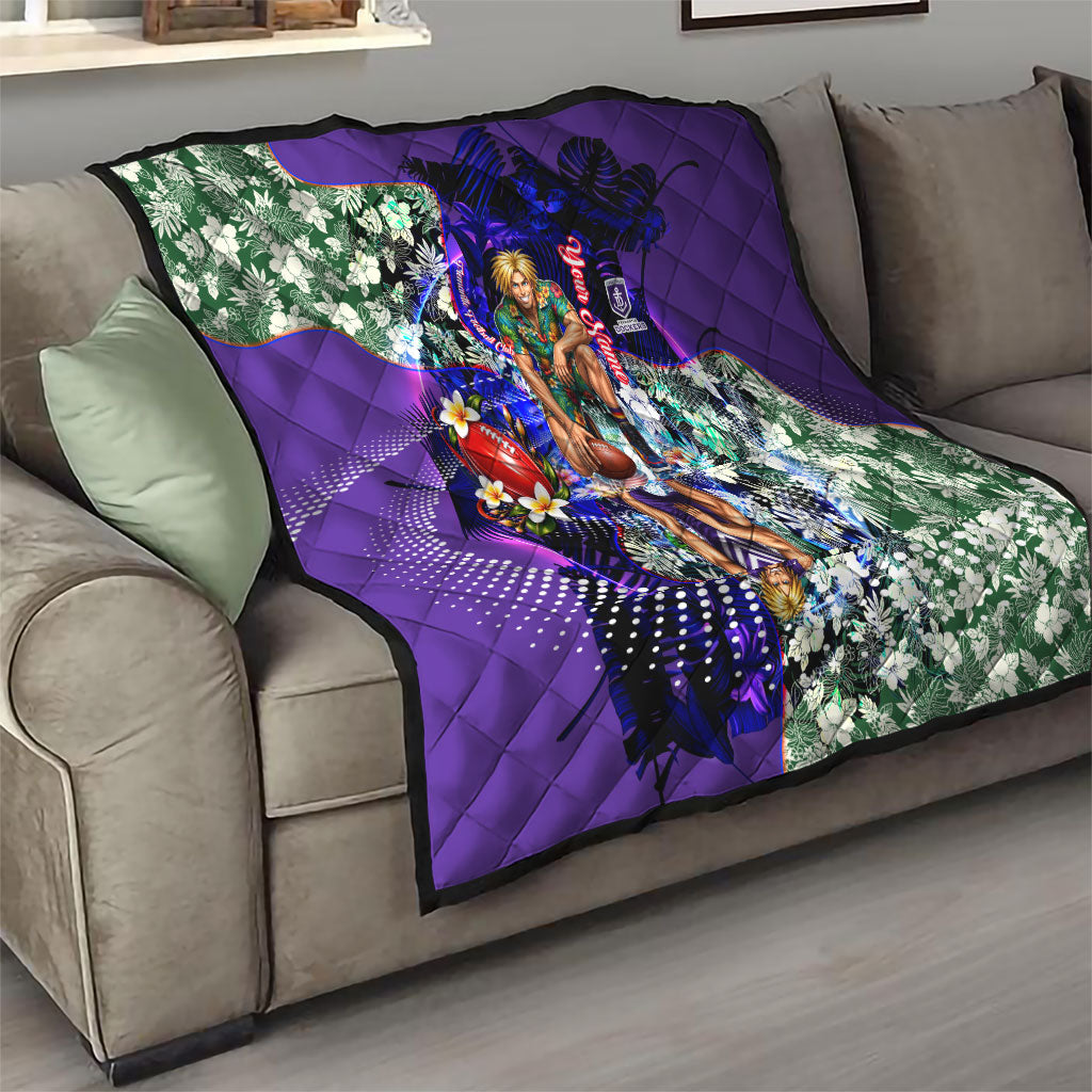 Personalized Fremantle Football Dockers Quilt Tropical Hibiscus Flowers - Pacific Fusion Style