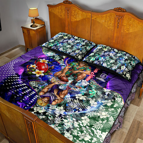 Personalized Fremantle Football Dockers Quilt Bed Set Tropical Hibiscus Flowers - Pacific Fusion Style