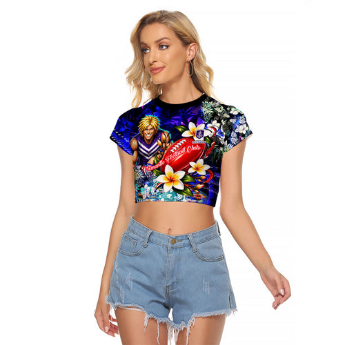 Personalized Fremantle Football Dockers Raglan Cropped T Shirt Tropical Hibiscus Flowers - Pacific Fusion Style