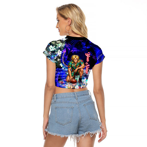 Personalized Fremantle Football Dockers Raglan Cropped T Shirt Tropical Hibiscus Flowers - Pacific Fusion Style