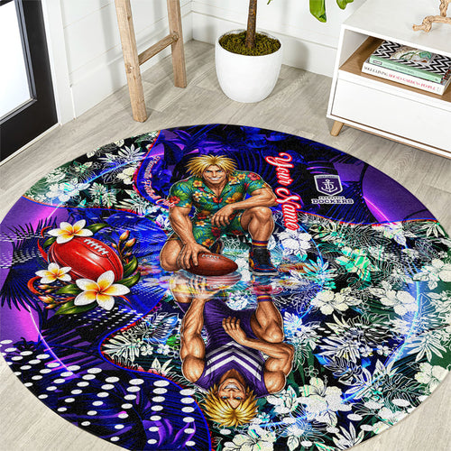 Personalized Fremantle Football Dockers Round Carpet Tropical Hibiscus Flowers - Pacific Fusion Style