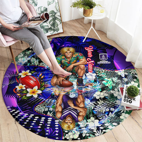 Personalized Fremantle Football Dockers Round Carpet Tropical Hibiscus Flowers - Pacific Fusion Style