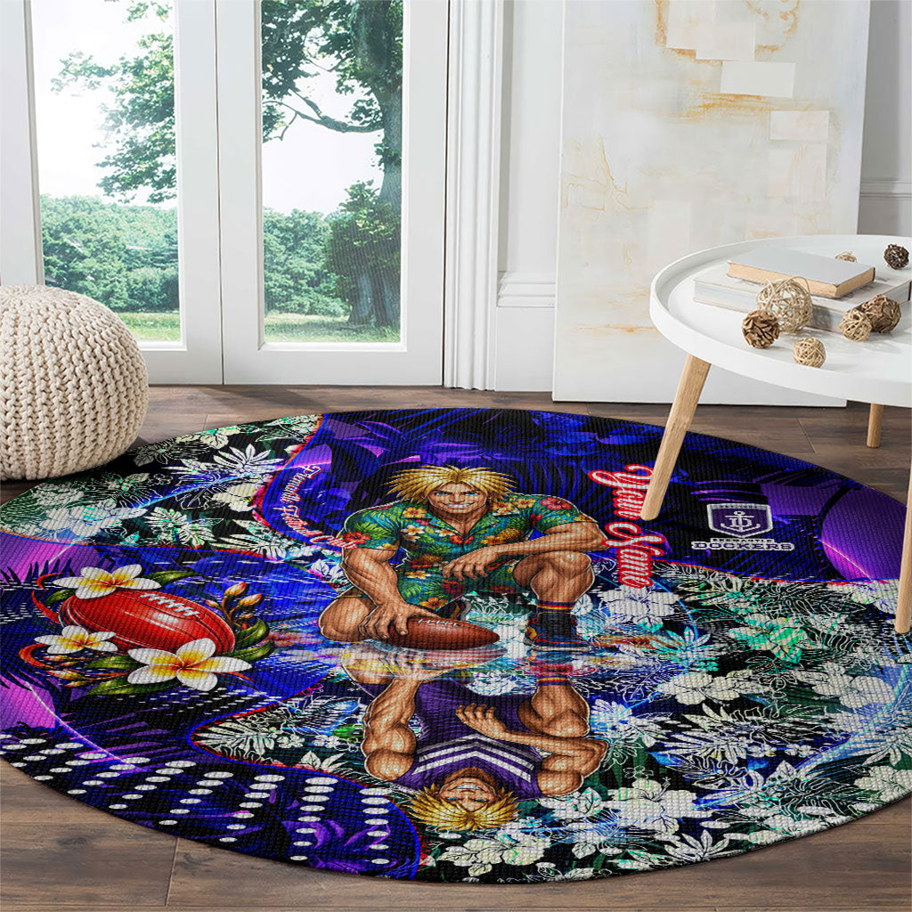 Personalized Fremantle Football Dockers Round Carpet Tropical Hibiscus Flowers - Pacific Fusion Style
