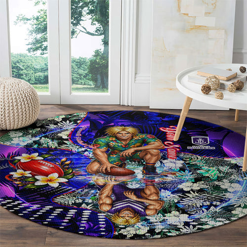 Personalized Fremantle Football Dockers Round Carpet Tropical Hibiscus Flowers - Pacific Fusion Style