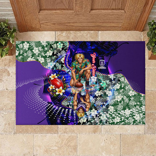 Personalized Fremantle Football Dockers Rubber Doormat Tropical Hibiscus Flowers - Pacific Fusion Style