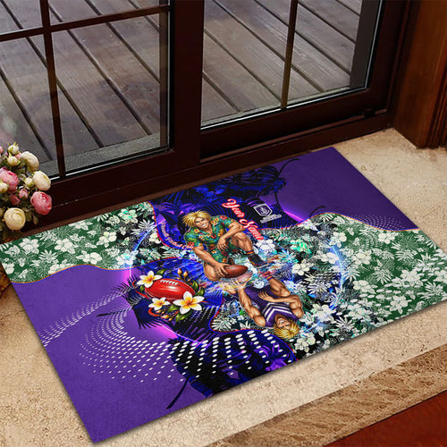 Personalized Fremantle Football Dockers Rubber Doormat Tropical Hibiscus Flowers - Pacific Fusion Style