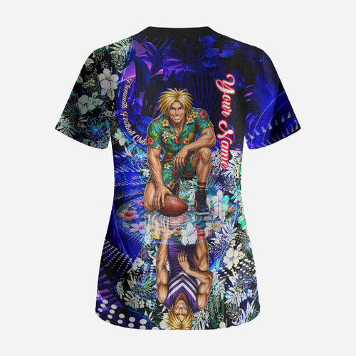 Personalized Fremantle Football Dockers Scrub Top Tropical Hibiscus Flowers - Pacific Fusion Style