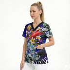 Personalized Fremantle Football Dockers Scrub Top Tropical Hibiscus Flowers - Pacific Fusion Style