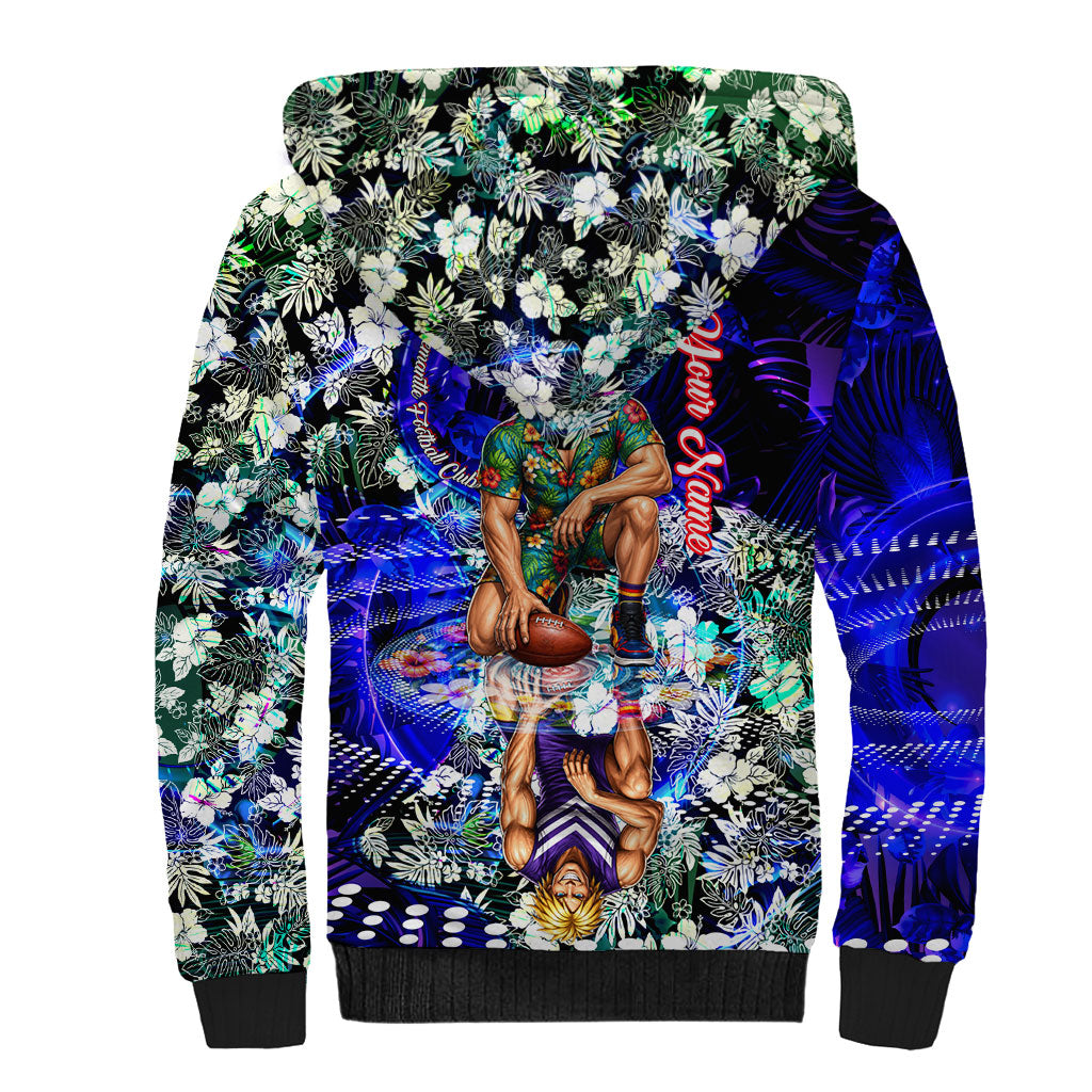 Personalized Fremantle Football Dockers Sherpa Hoodie Tropical Hibiscus Flowers - Pacific Fusion Style