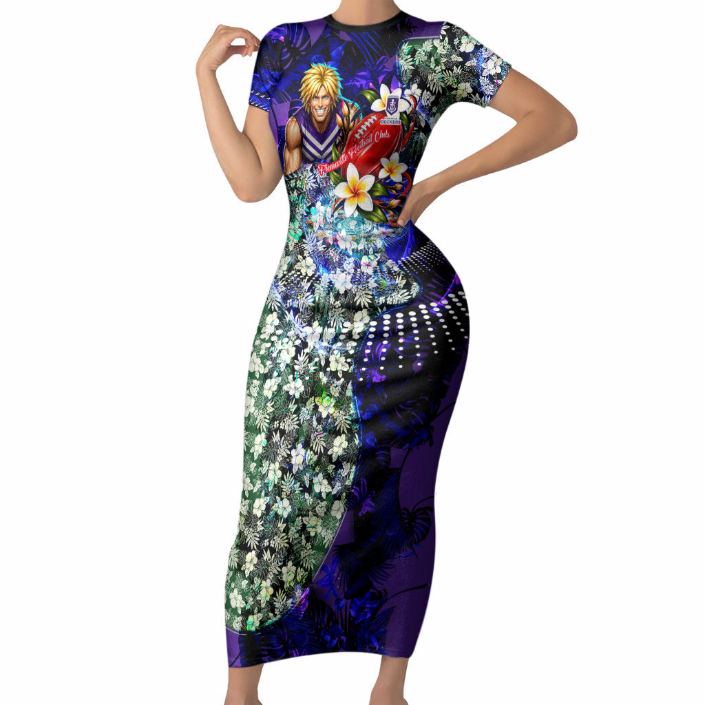 Personalized Fremantle Football Dockers Short Sleeve Bodycon Dress Tropical Hibiscus Flowers - Pacific Fusion Style