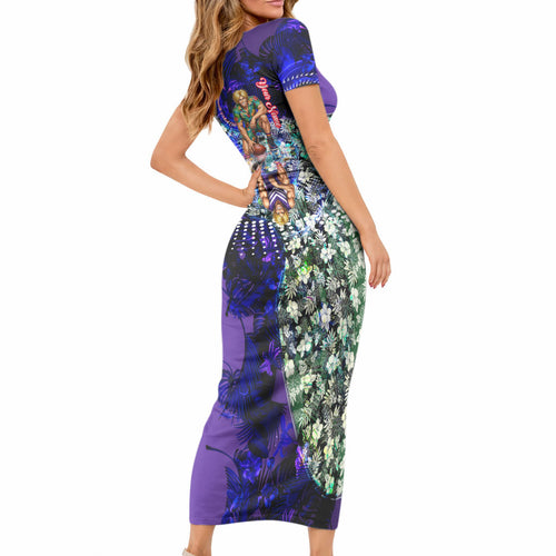 Personalized Fremantle Football Dockers Short Sleeve Bodycon Dress Tropical Hibiscus Flowers - Pacific Fusion Style