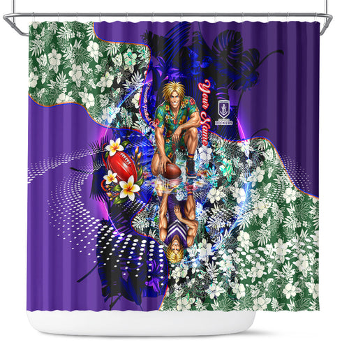 Personalized Fremantle Football Dockers Shower Curtain Tropical Hibiscus Flowers - Pacific Fusion Style