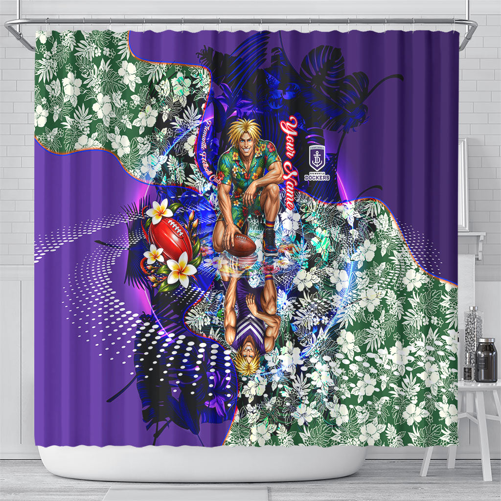 Personalized Fremantle Football Dockers Shower Curtain Tropical Hibiscus Flowers - Pacific Fusion Style