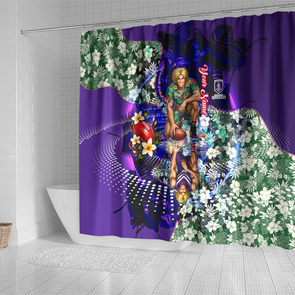 Personalized Fremantle Football Dockers Shower Curtain Tropical Hibiscus Flowers - Pacific Fusion Style