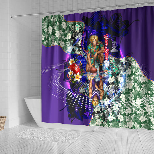 Personalized Fremantle Football Dockers Shower Curtain Tropical Hibiscus Flowers - Pacific Fusion Style
