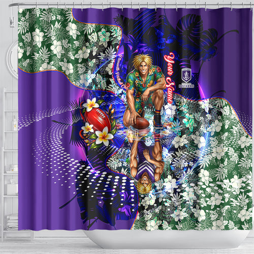 Personalized Fremantle Football Dockers Shower Curtain Tropical Hibiscus Flowers - Pacific Fusion Style