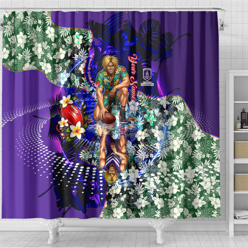 Personalized Fremantle Football Dockers Shower Curtain Tropical Hibiscus Flowers - Pacific Fusion Style