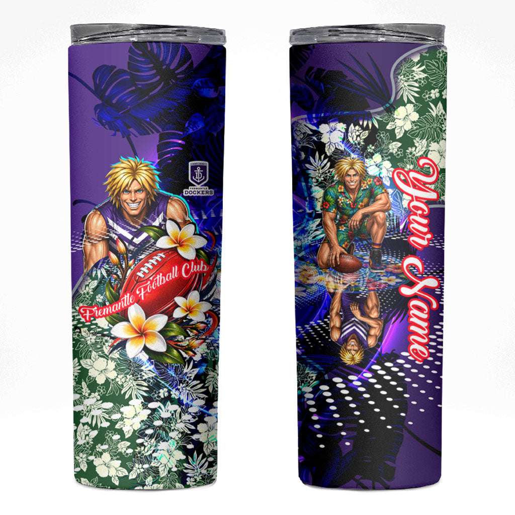 Personalized Fremantle Football Dockers Skinny Tumbler Tropical Hibiscus Flowers - Pacific Fusion Style